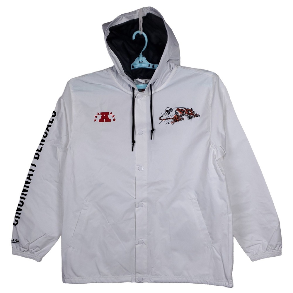 Cincinnati Bengals Mitchell & Ness NFL Large Windbreaker Jacket White NWT
